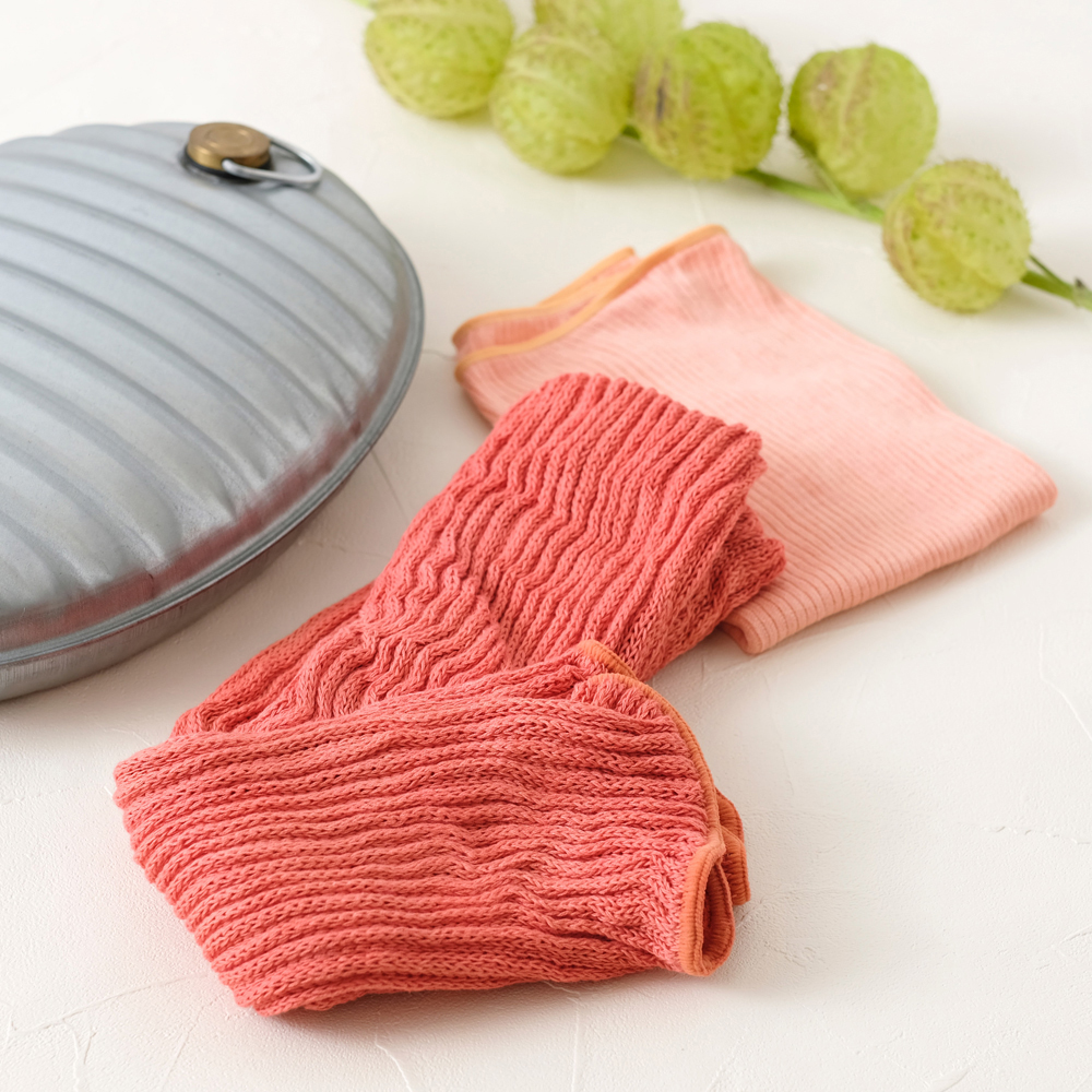 茜染めふわもこレッグウォーマーロング,冷え取り,絹,シルク,通販