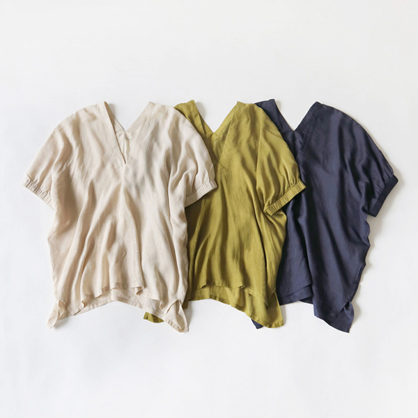 ブラウス,コットン,シルク,スリーブギャザー,Vネック,スリック,シャツ,カットソー,綿,おしゃれ,オシャレ,通販
