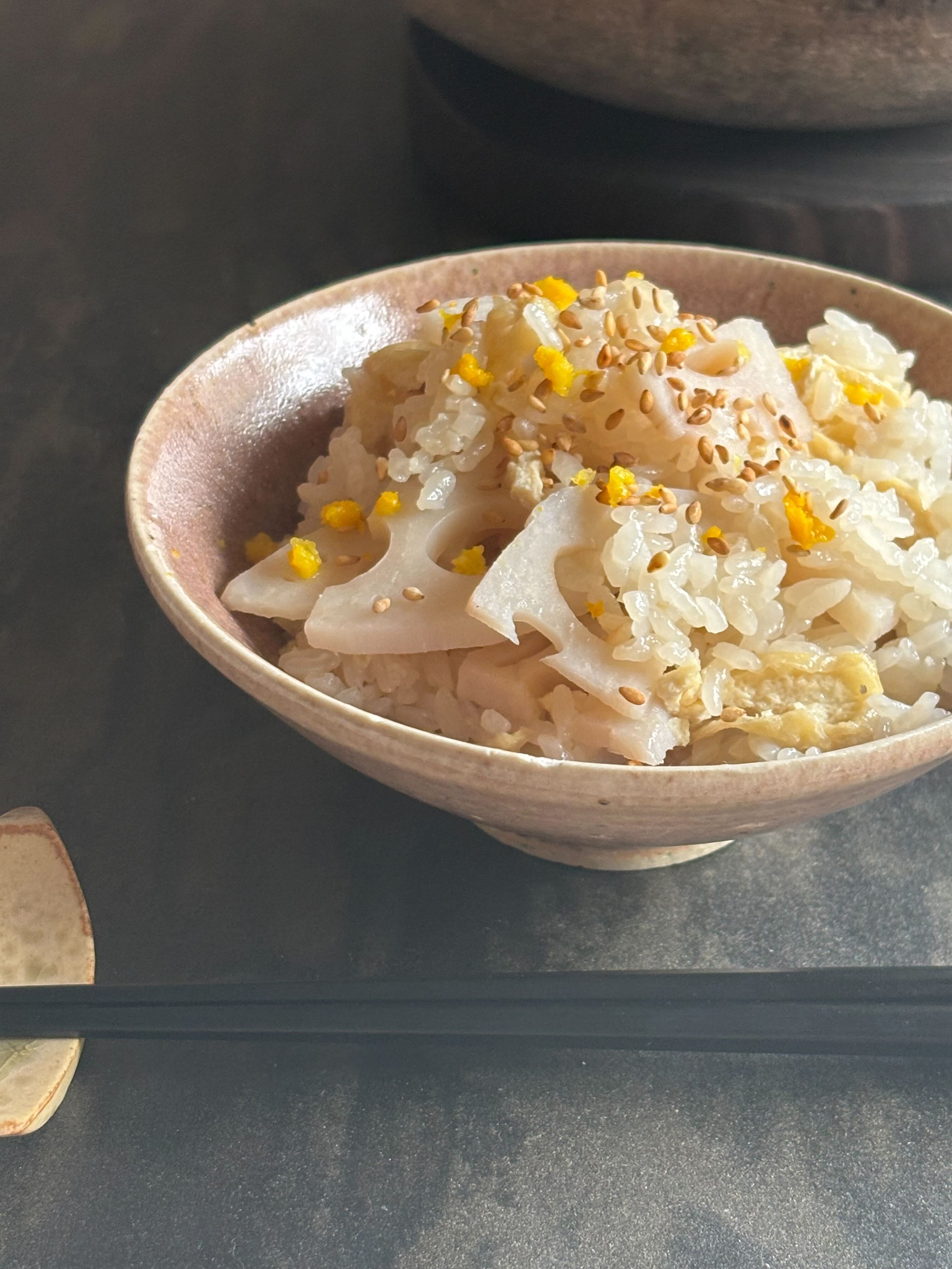 柚子香るれんこんの炊き込みご飯