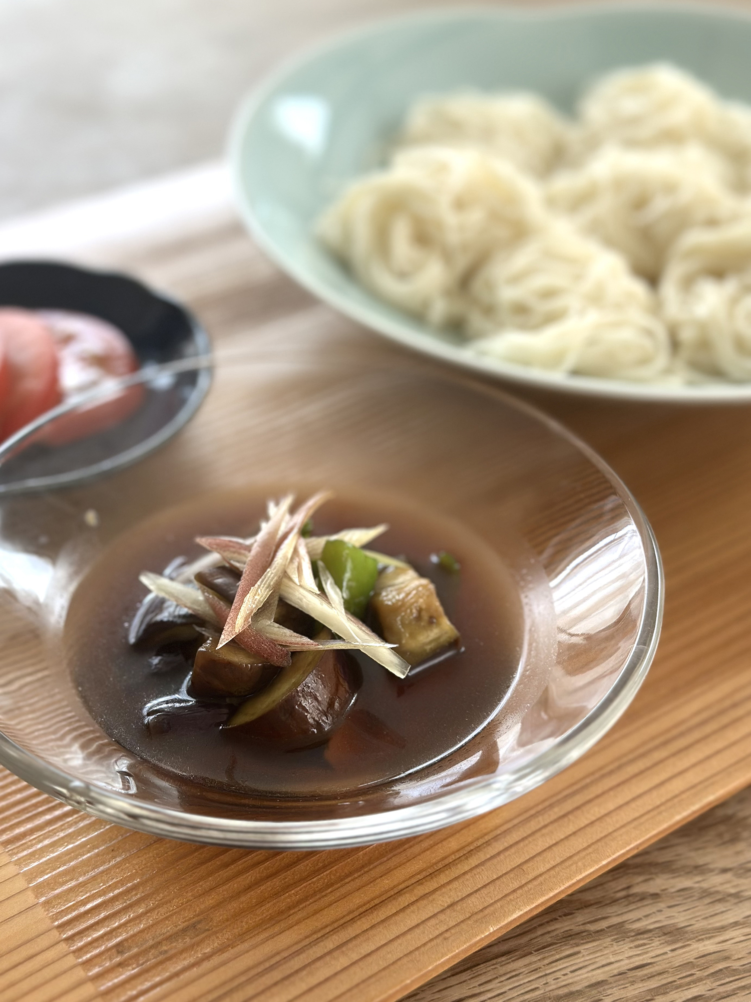 ごま油が香る、ゴロゴロお茄子の炒め煮おそうめん