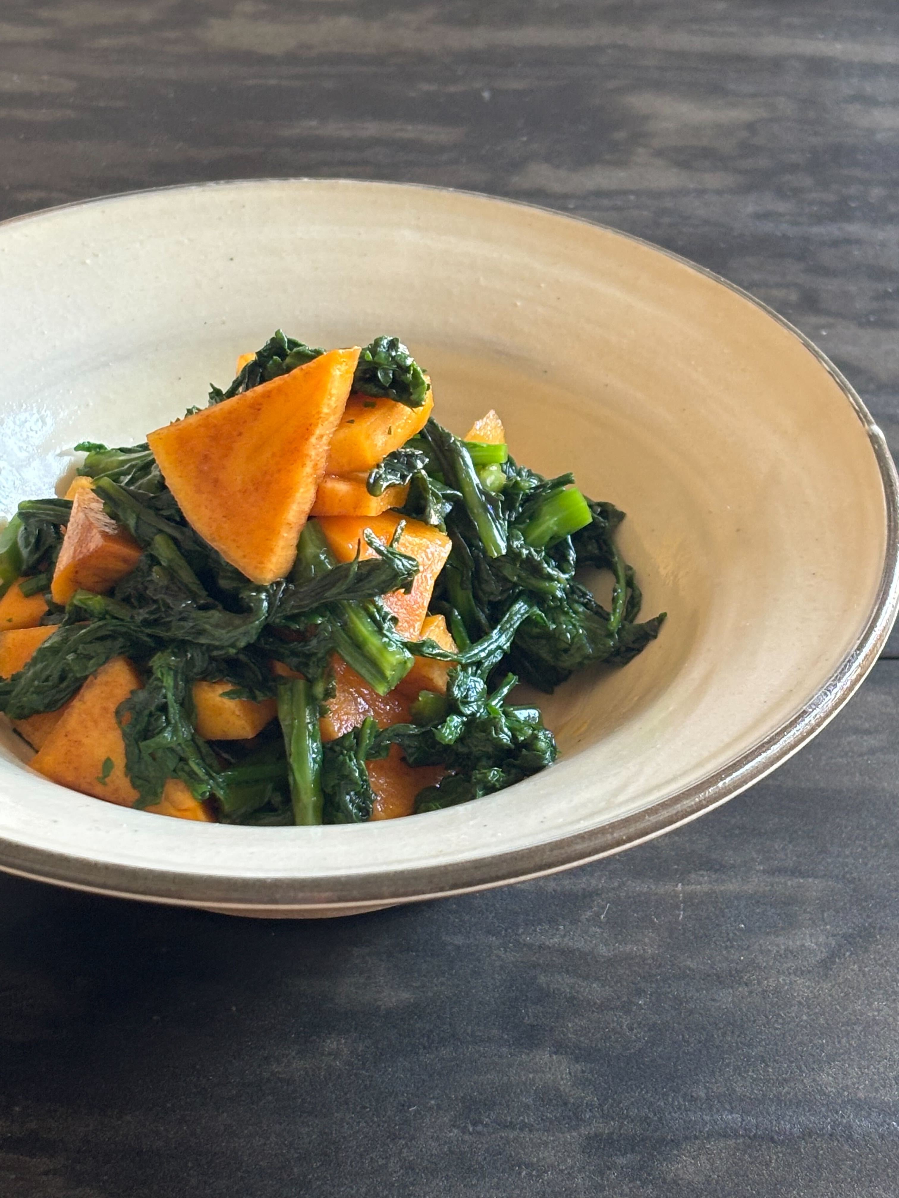 春菊と柿のポン酢オイル和え